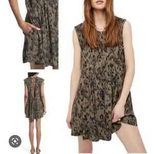 Free People Womens Fake Love Printed Trapeze Mini Dress, Green Combo Large